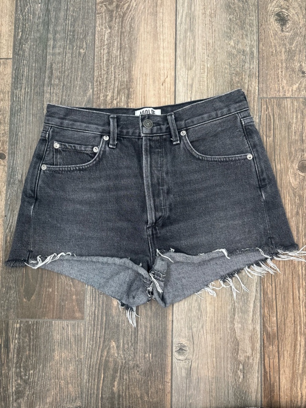AGOLDE black denim jean shorts